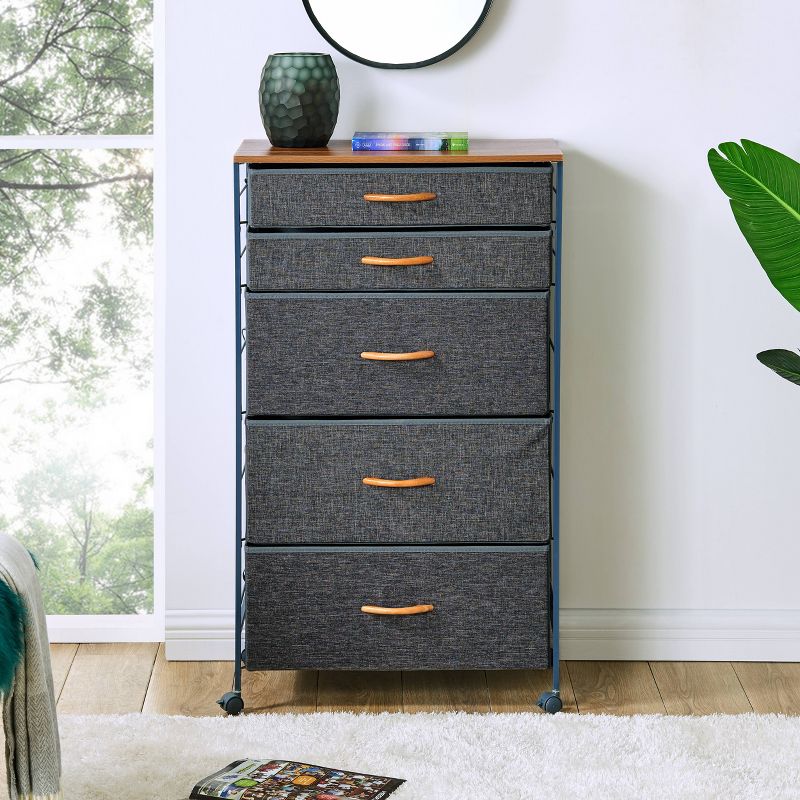 Fabric 5 Drawer Storage Dresser Chest with Caster Wheels Heather Gray - Danya B.