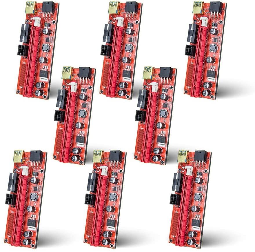 AAAwave PCIE Riser VER 009S 1x to 16x Graphic Extension for GPU Mining USB Riser Powered Adapter Card, 60cm USB 3.0 Cable, 4 Solid Capacitors, 2X 6PIN and Molex 3 Power Options (Orange) Pack of 8