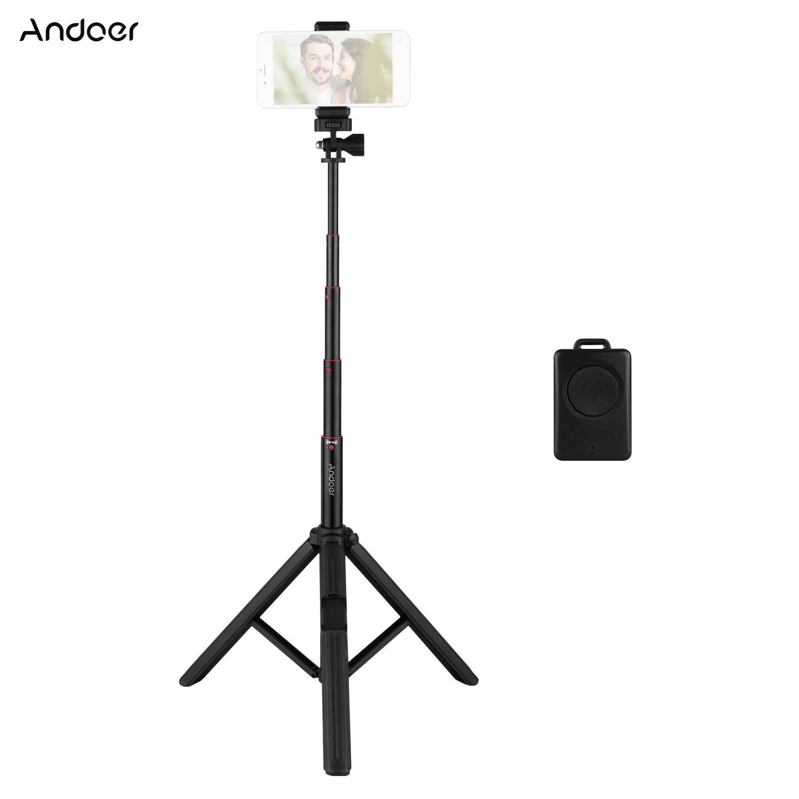 Andoer Tripod Stand Handheld Selfie Stick Portable Extendable Cell Phone Tripod with BT Remote Phone Holder 180&deg; Neck & 360&deg; Head Rotation for Smartphone Small Camera