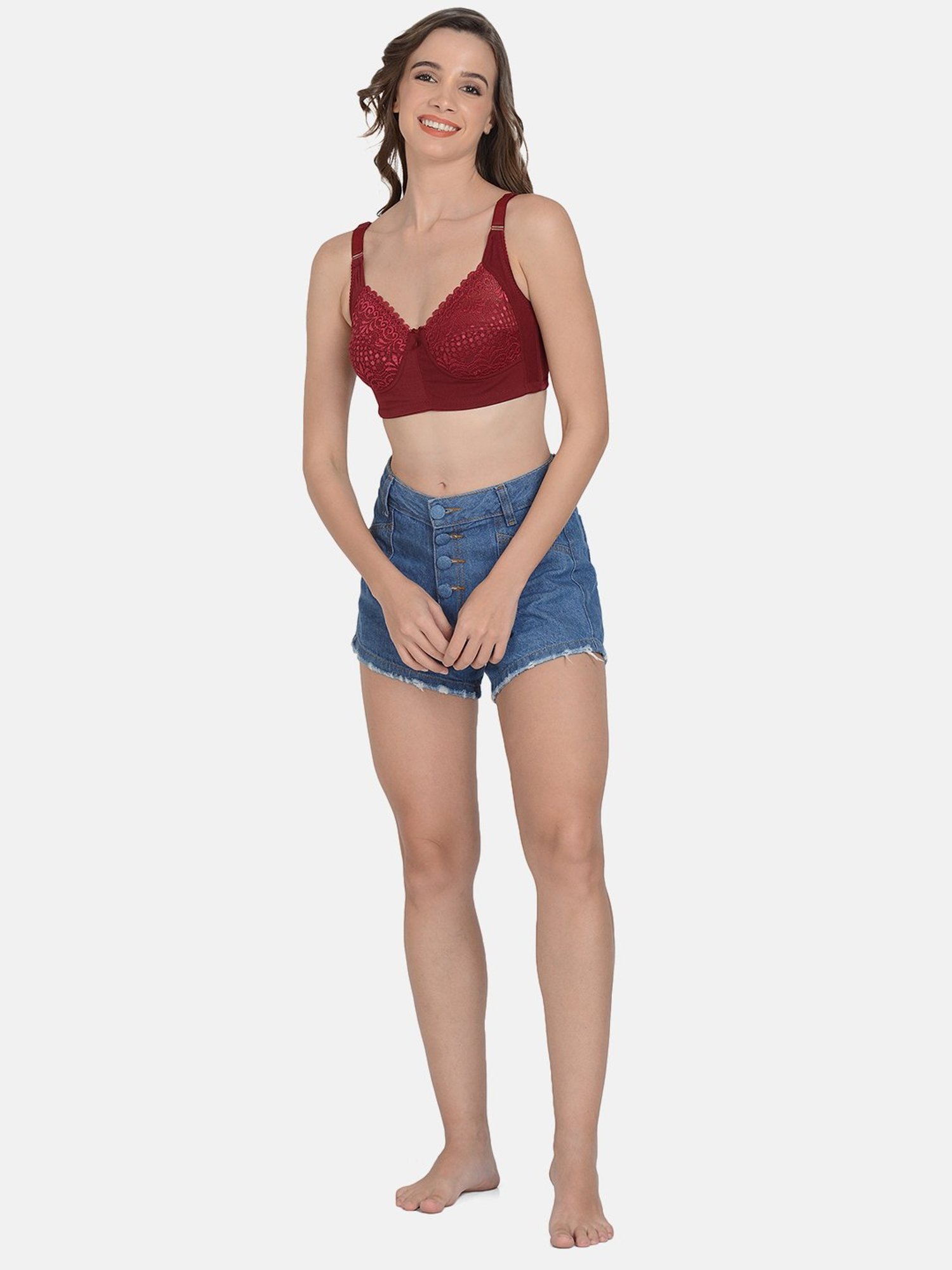 mod & shy Maroon Lace Work Minimizer Bra