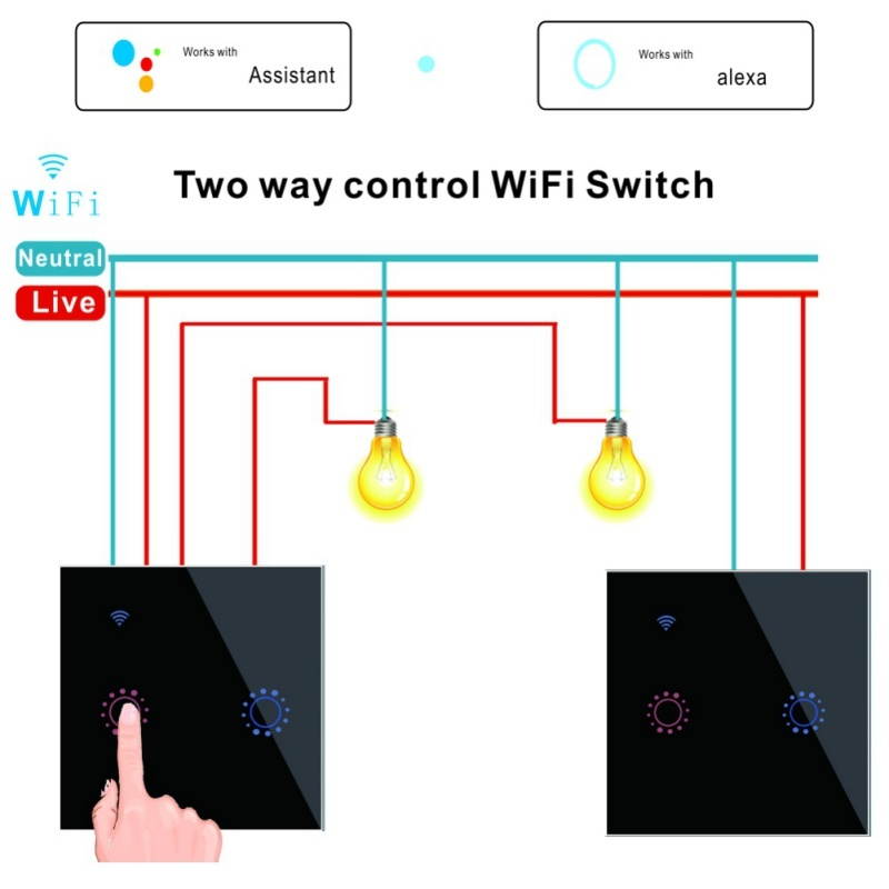 Smart WiFi Light Switch Remote Alexa Google Home IFTTT Voice Control Smart Life US 2 GANG Smart Light Switch WiFi In-Wall