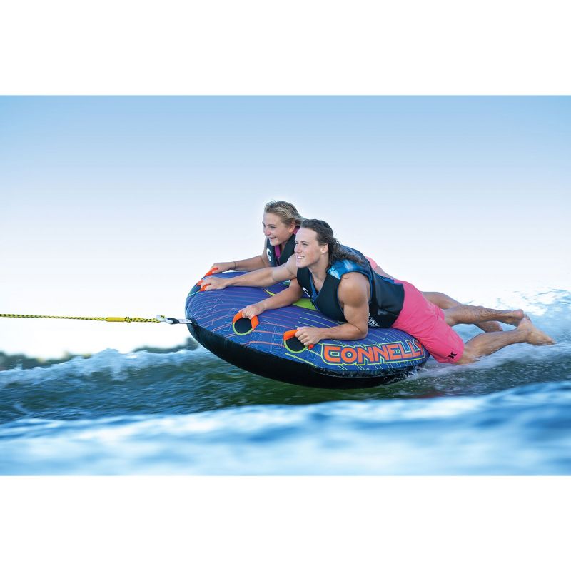 Connelly Double Play 60 Inch Diameter 2 Person Inflatable Platform Deck Boat Towable Lake Water Inner Tube, Blue and Orange