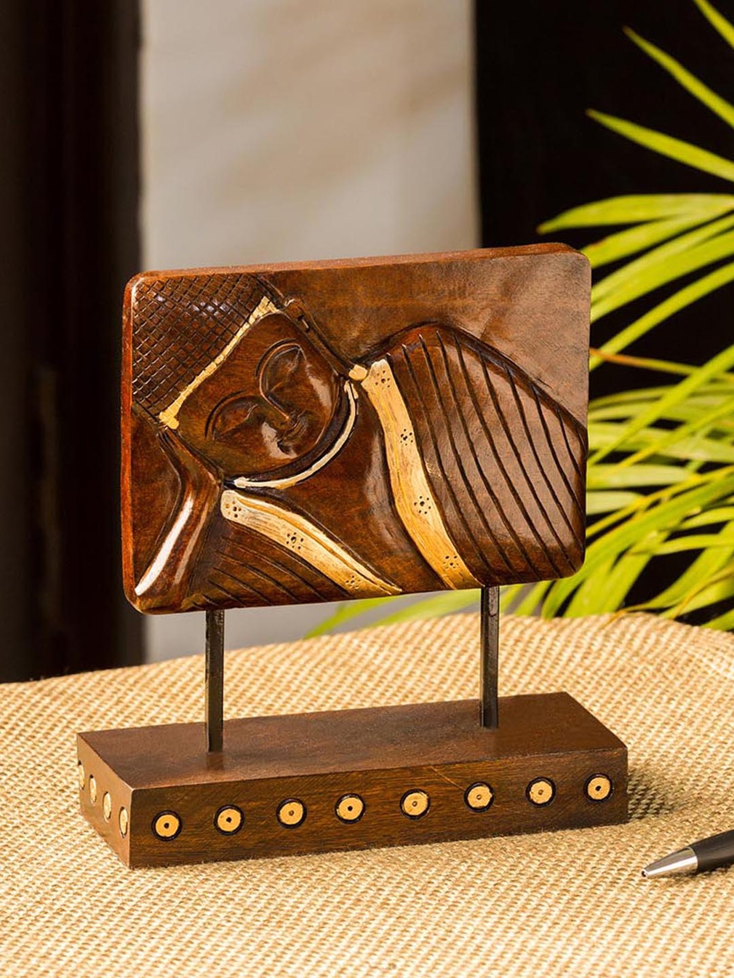 ExclusiveLane 'Resting Buddha' Hand Carved Wooden Sculpture Showpiece (7.6 Inch)