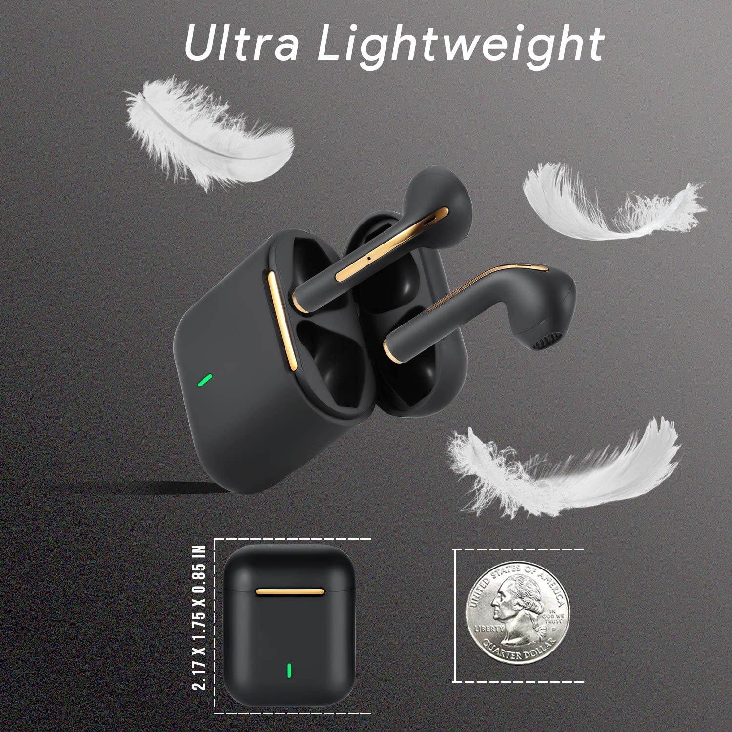 Dartwood True Wireless Earbuds - Portable Splashproof Headphones with Bluetooth Connectivity, Immersive Sound, Mic and Volume Control (Black)