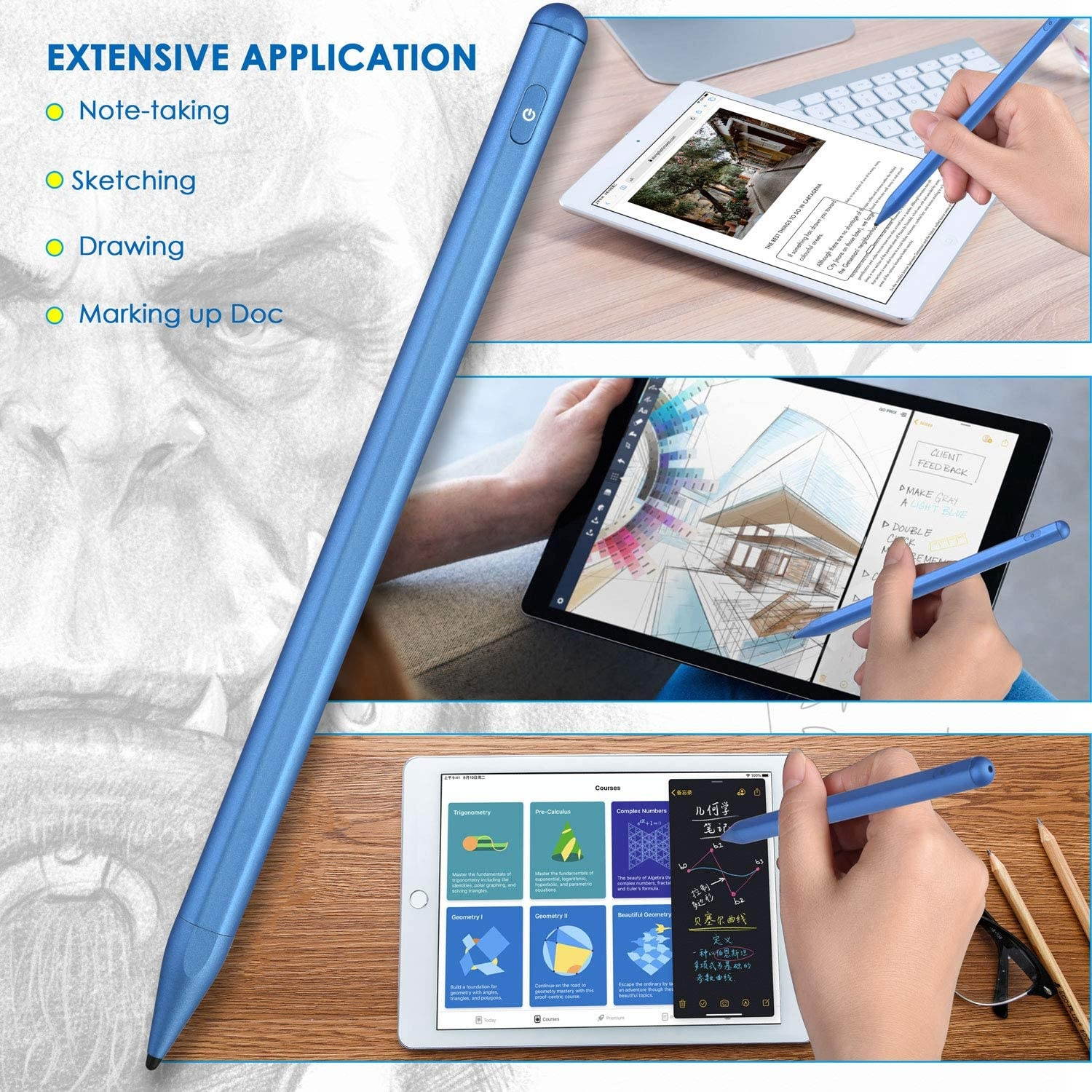 Stylus Pen for iPad with Palm Rejection Active Stylus with Magnetic for 2018-2020 Apple iPad iPad (6/7 Gen)/iPad Pro (11/12.9 inch)/iPad Mini Gen 5/iPad Air Gen 3 Rechargeable Digital Pencil White