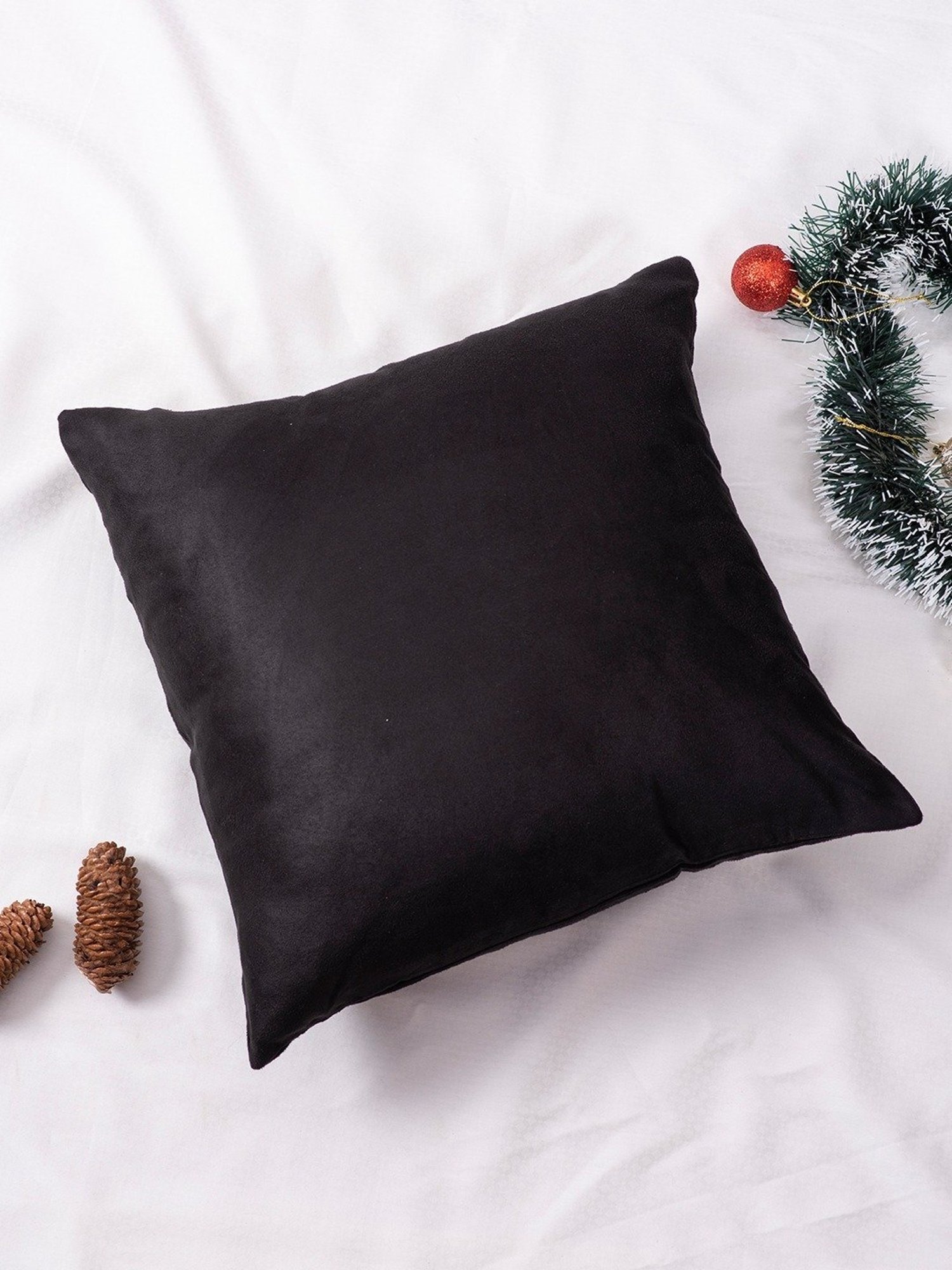 Nestroots Solid Black Polyester Cushion Cover