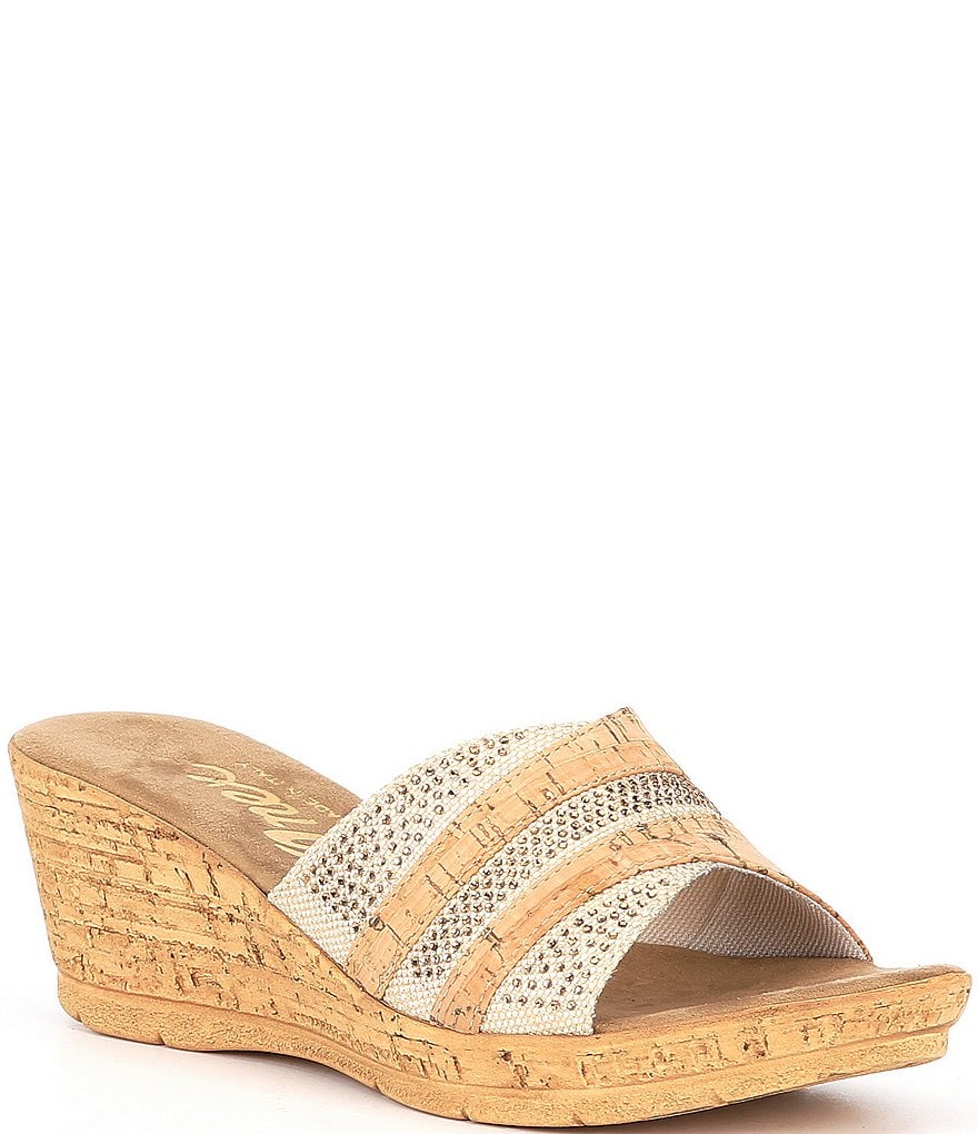 Onex Linen Blanche Cork Wedge Sandals