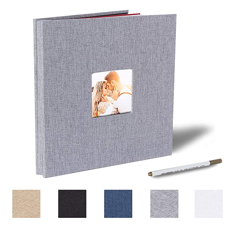 Adhesive Photo Album Magnetic Scrapbook Album 40 Magnetic Double Sided Pages Fabric Hardcover DIY Photo Album Length 11 x Width 106 Inches with A Metallic Pen Grey