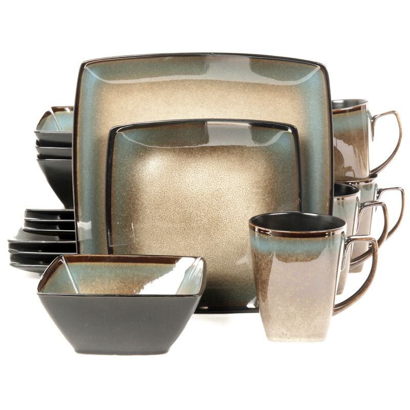 Gibson Tequesta 16pc Square Dinnerware Set- Taupe