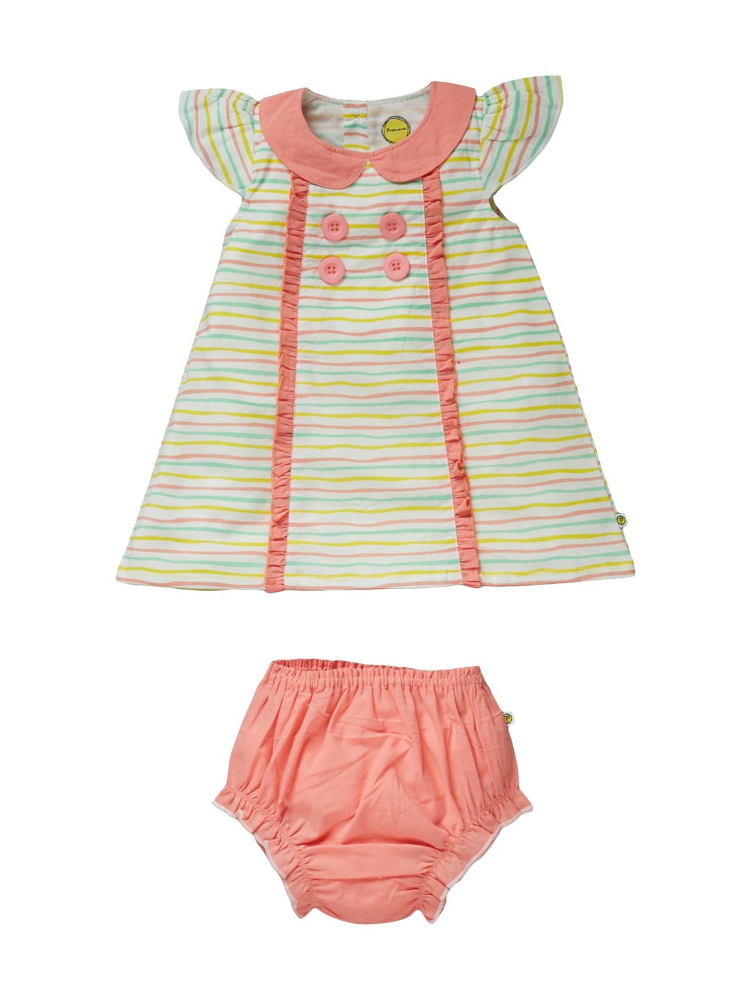 Pranava Kids Desert Flower Cotton Striped Dress & Bloomer