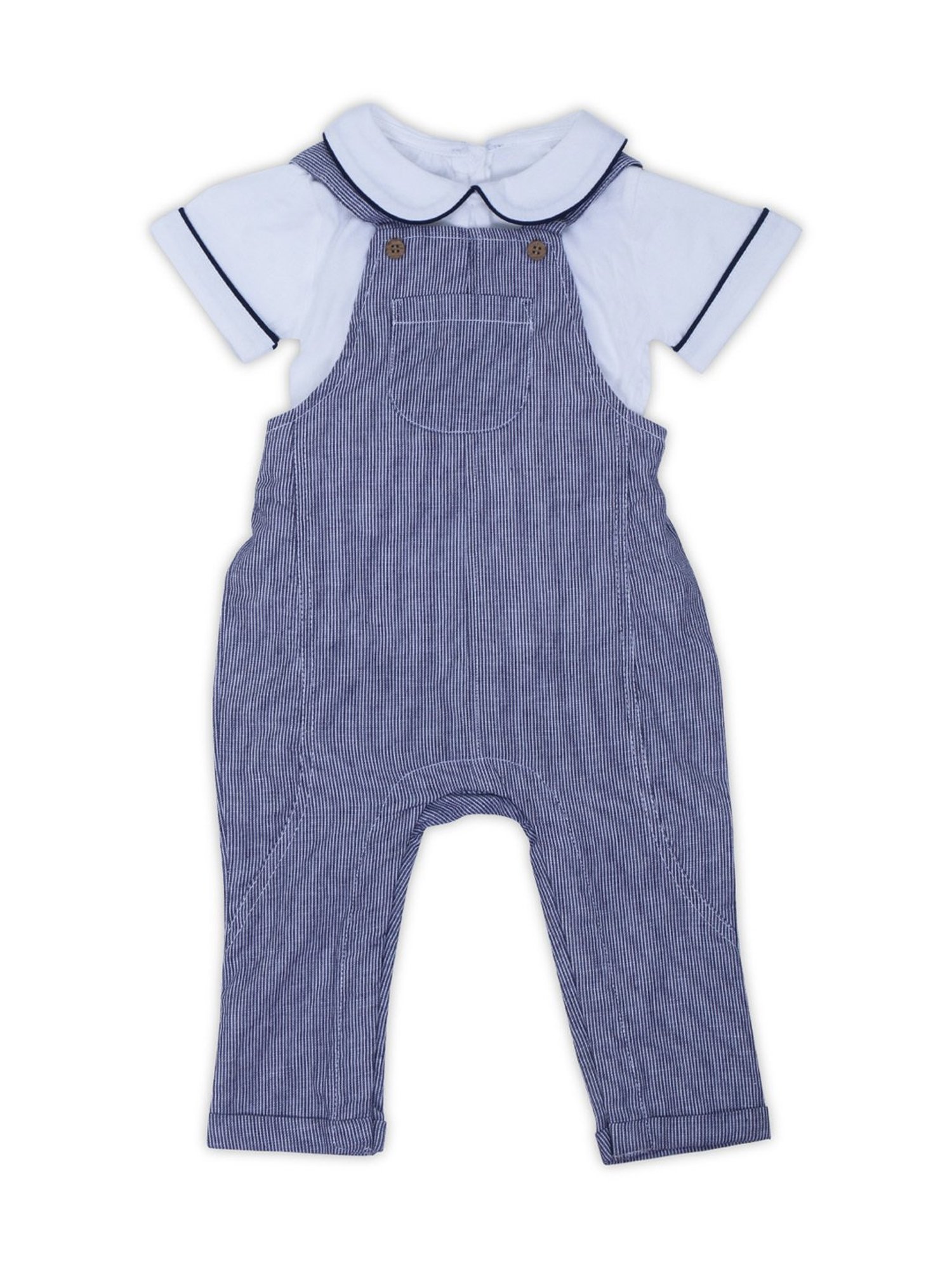 Haus & Kinder Kids Blue & White Cotton Self Pattern T-Shirt Set