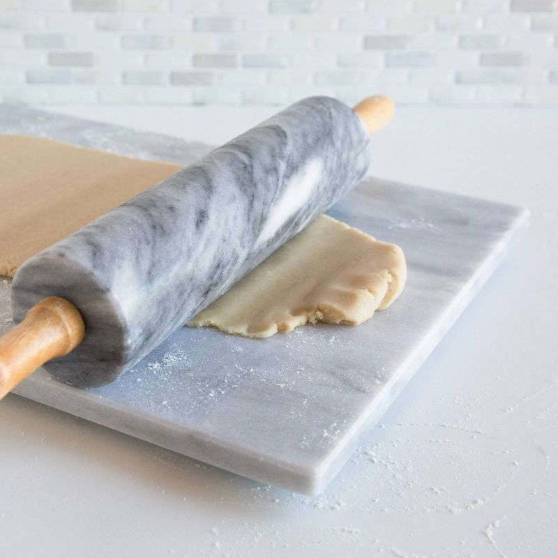 2pc Marble Rolling Pin and Base with Wood Handles - Fox Run