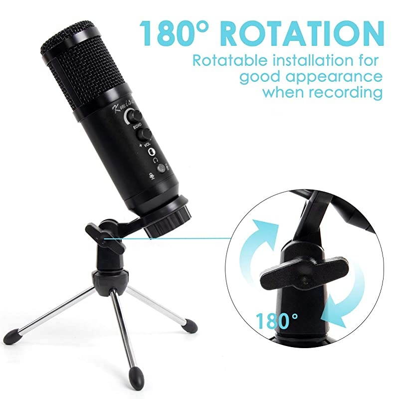 USB Condenser Microphone for WindowMacMultipurpose mic for Gaming Recording Broadcast with Adjustable mic Stand Black