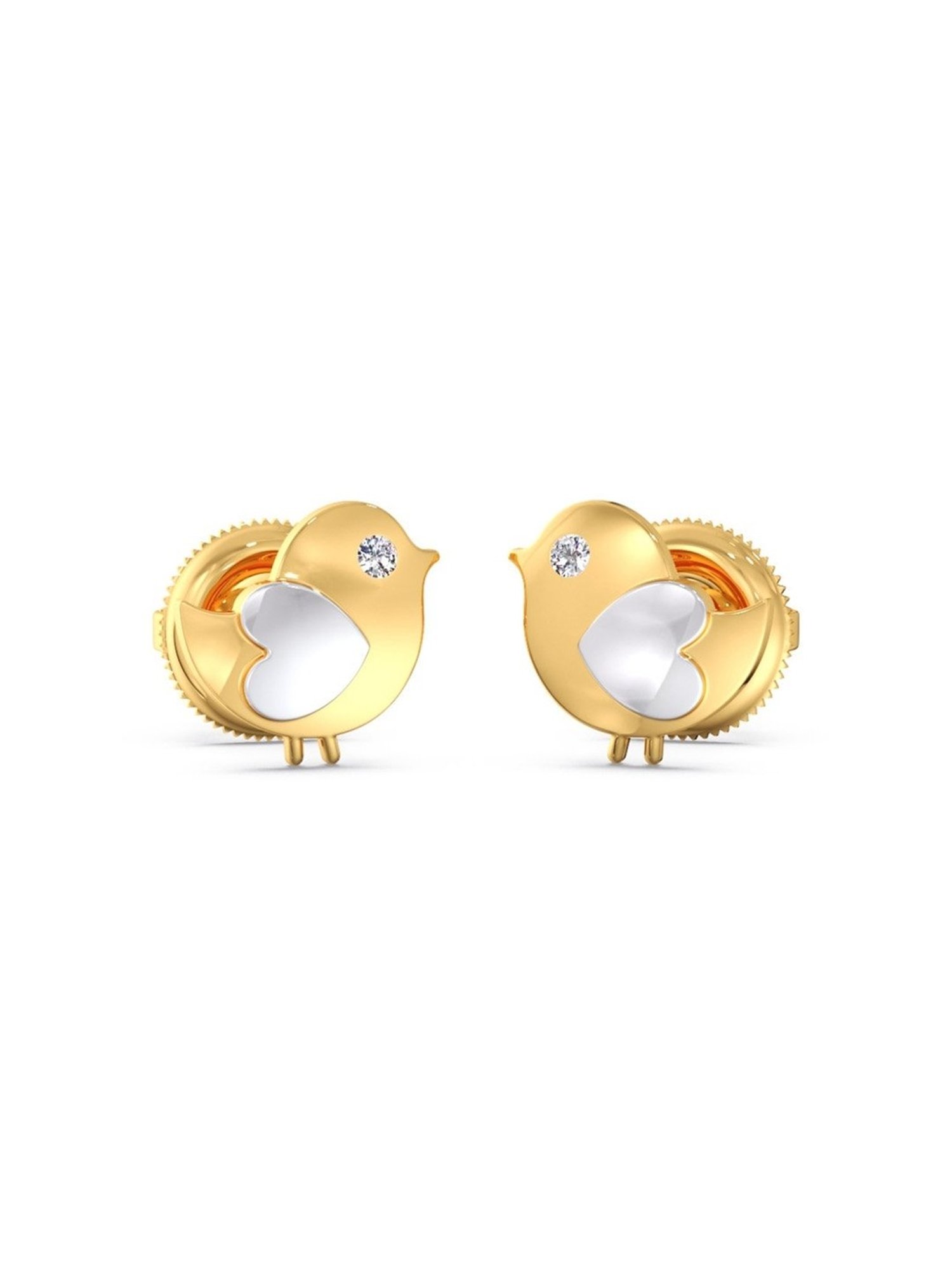 Candere by kalyan Jewellers 18k BIS Hallmark Yellow Gold & Heart Diamond Stud Earrings for Kids