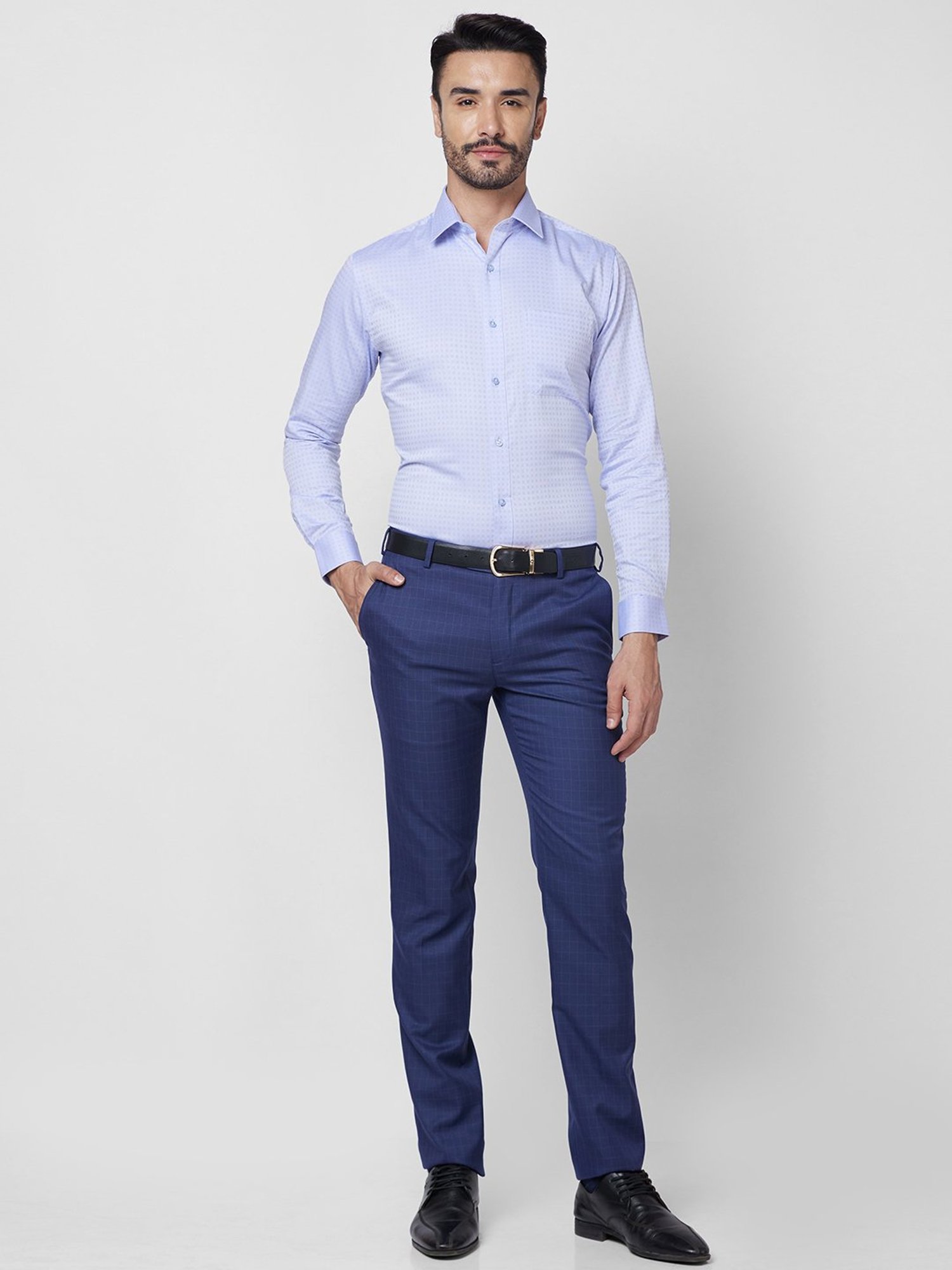 Raymond Blue Slim Fit Self Design Shirt
