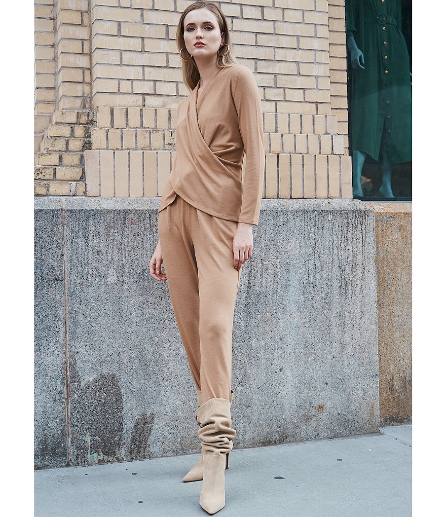 1. STATE Long Sleeve Surplice V-Neck Cross Front Cozy Knit Top