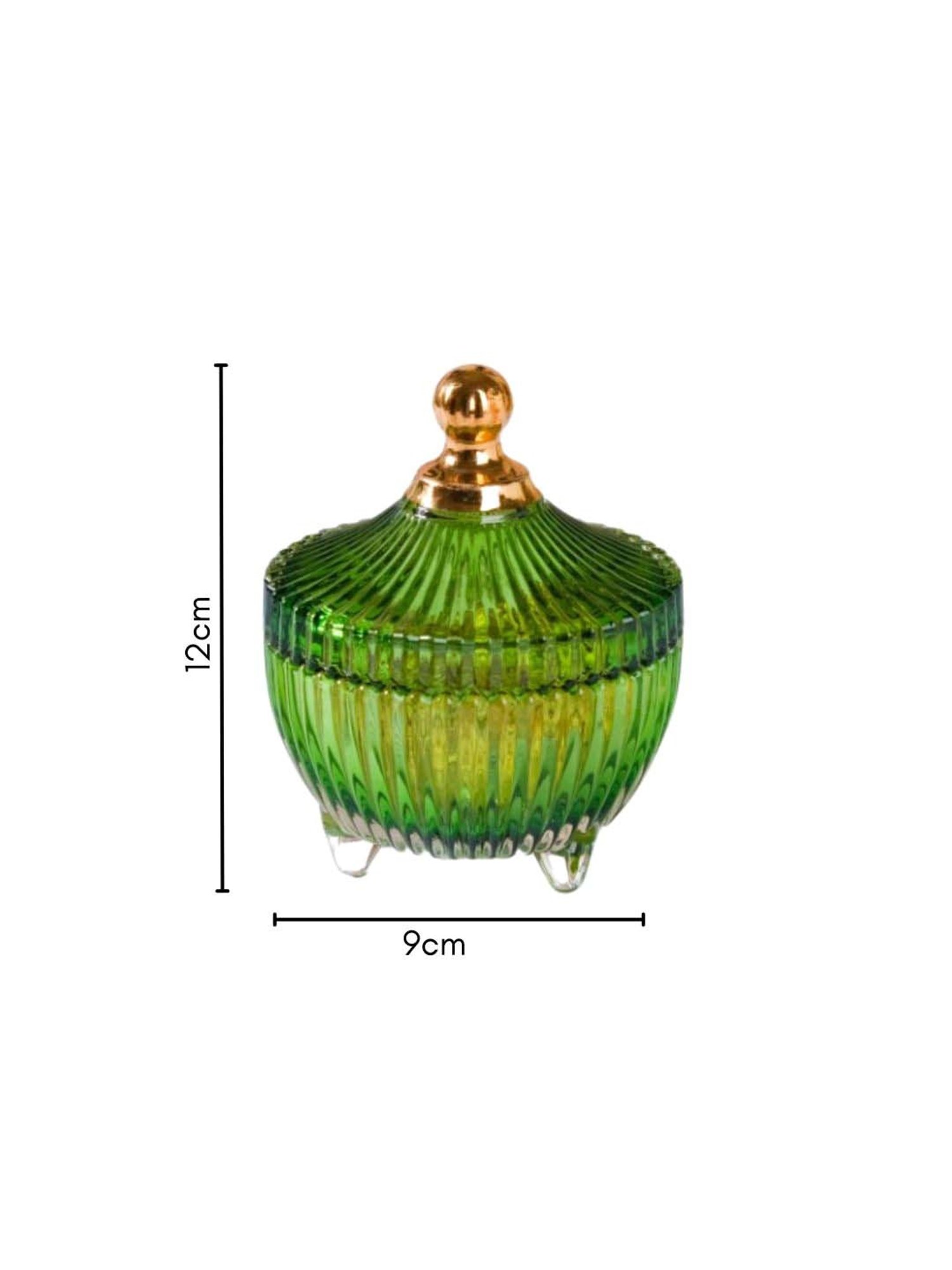 Nestasia vintage ribbed green small glass jar with knobbed Lid for housewarming Party (100 ml)