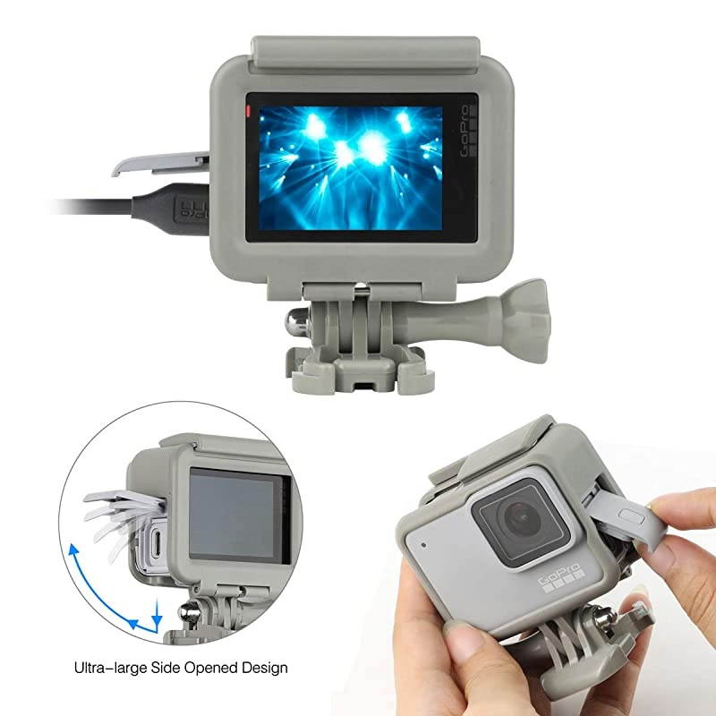Frame Mount Housing Case for GoPro Hero 5 6 7 Black White Silver Hero 2018 Cameras Protective Housing with Buckle and Screw, All Slots Fully Accessible - Gray