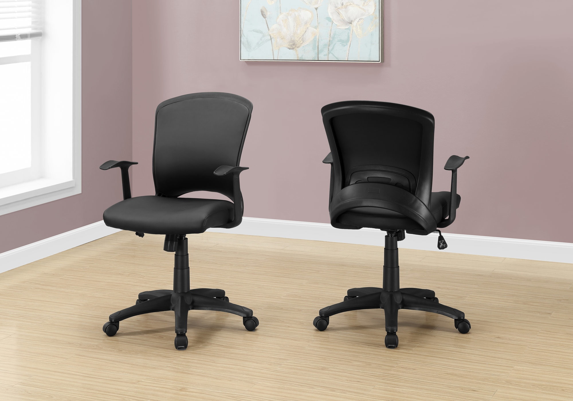Monarch Specialties 24.5"L Contemporary Mid-Back Leather-Look Fabric Office Chair - Black