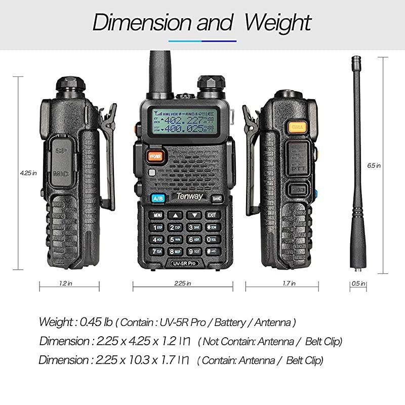 Radio Walkie Talkie UV-5R Pro Dual Band Two Way Radio with Radio Handheld Speaker Mic and NA-771 Antenna 2Pack and One USB Programming Cable