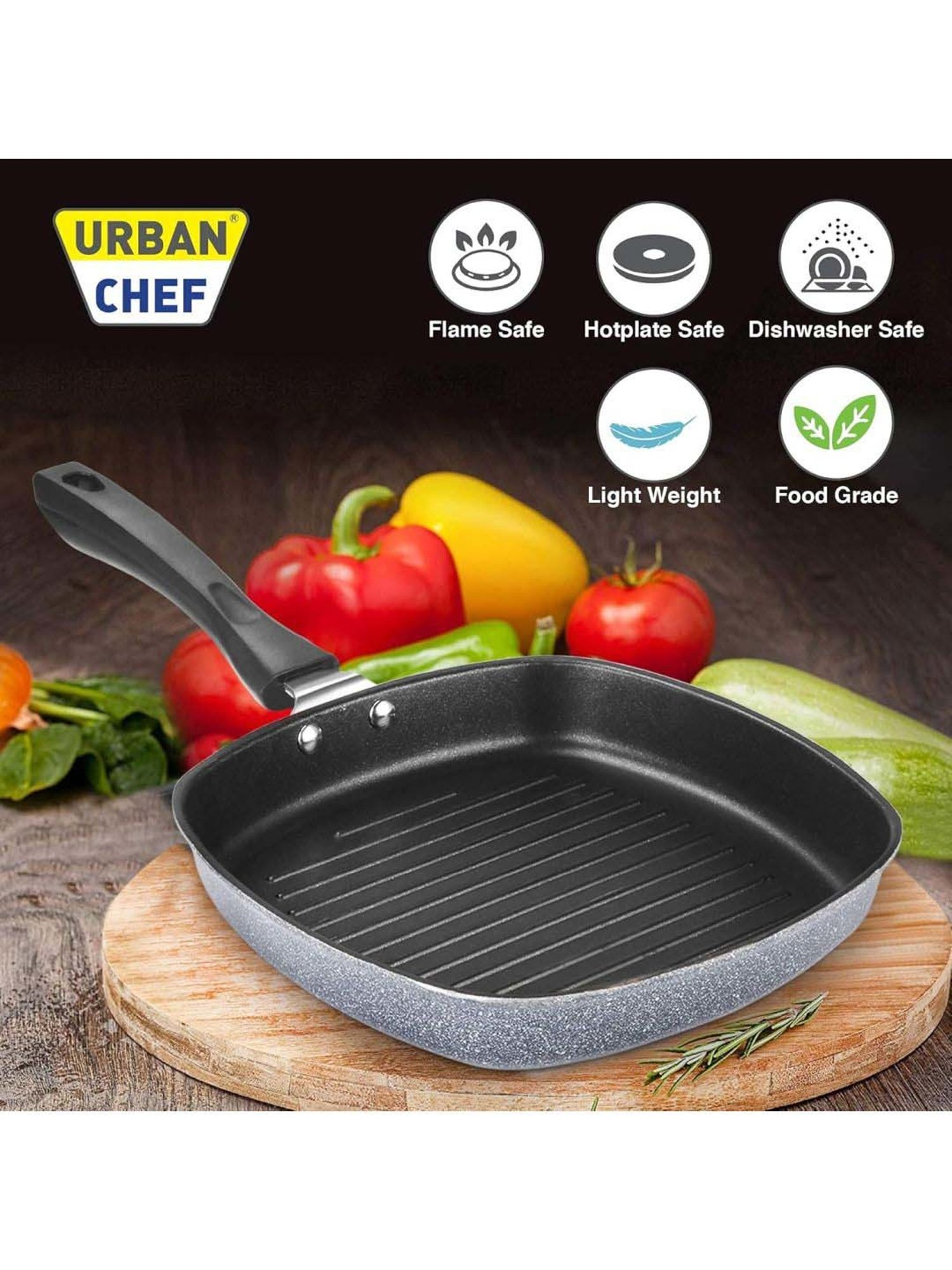Urban Chef Black Cast Iron Die Cast Grill Pan
