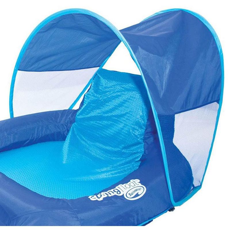 SwimWays Spring Float Recliner Pool Lounge Chair w/ Sun Canopy, Blue | 13022