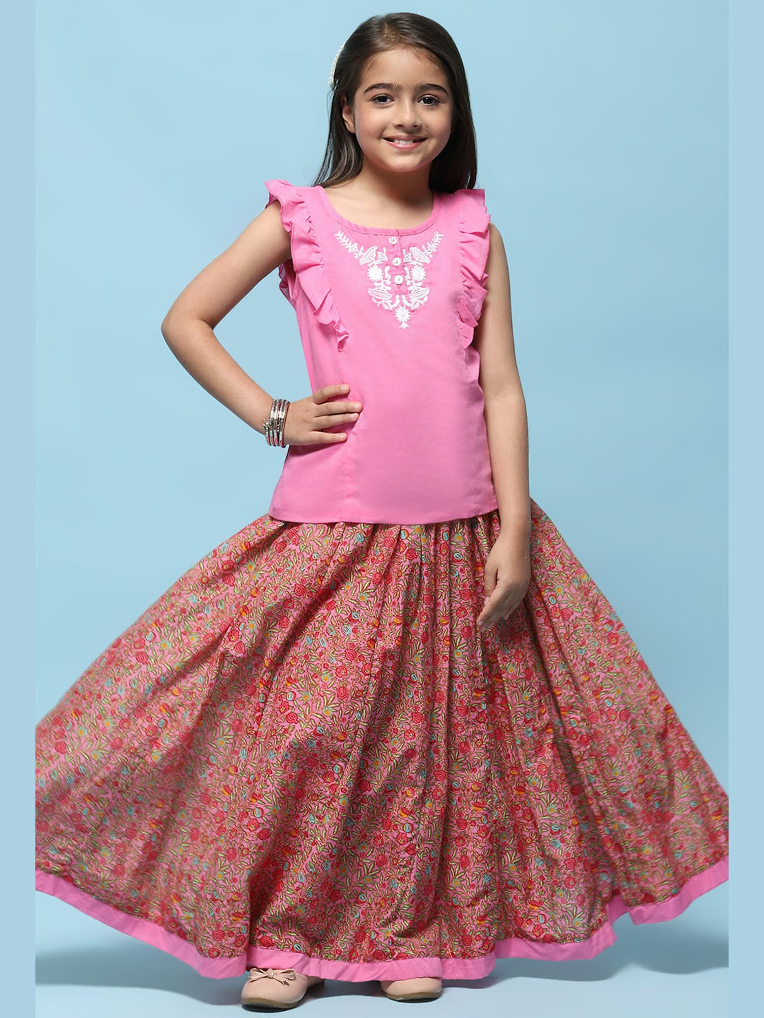 Biba Girls Pink Cotton Embroidered Casual Top and Tees