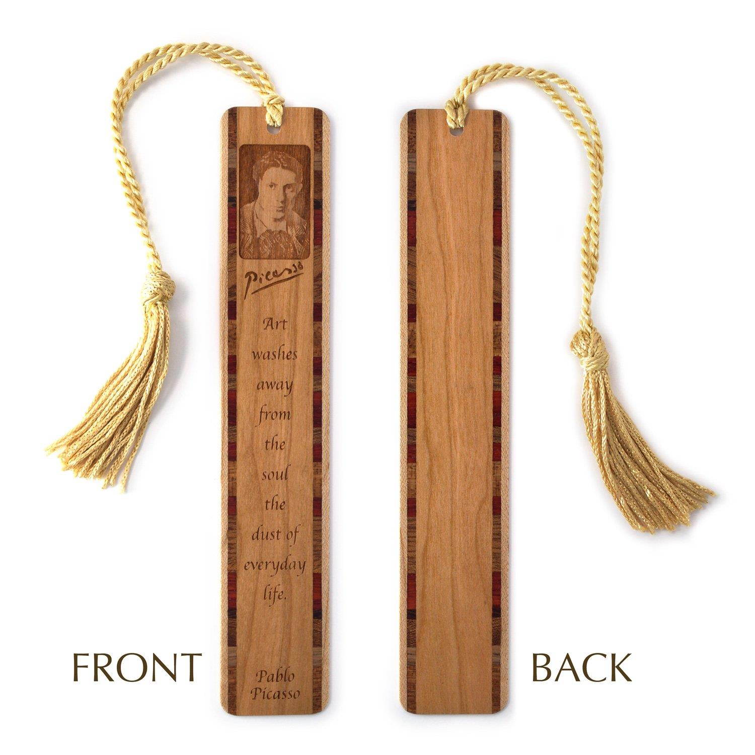 Pablo Picasso Quote Engraved Wooden Bookmark with Tassel