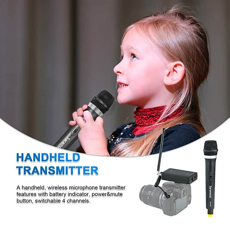 WM4CA Professional Portable Wireless VHF Handheld Microphone System for DSLR CameraVideo Camcorder Compatible with CanonNikonSonyPanasonicBlackMagicZoomTascamRoland