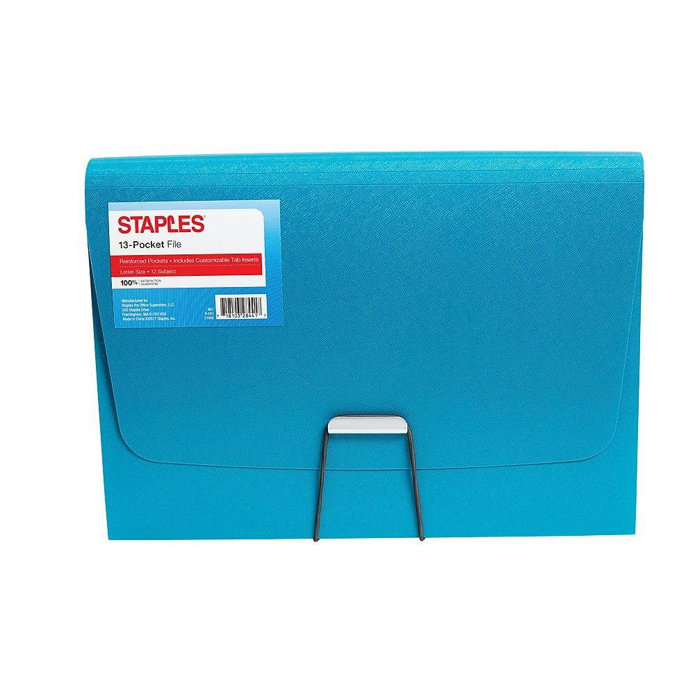 Staples Plastic 13 Pocket Reinforced Expanding Folder Letter Size Teal 2806369