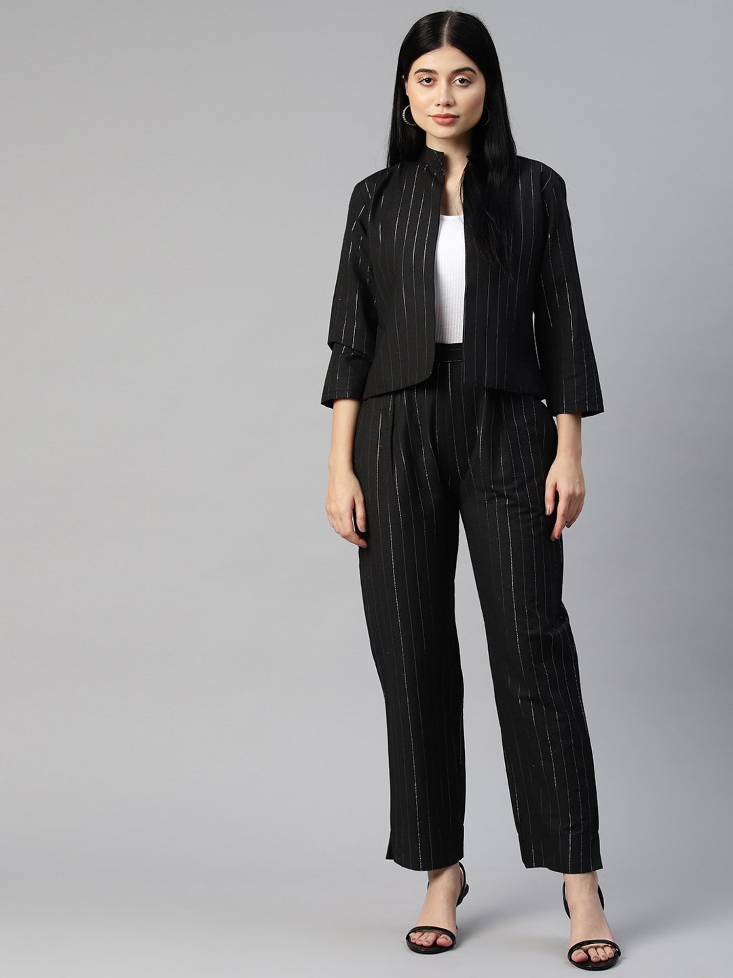 Cottinfab Black Cotton Striped Co-Ord Set