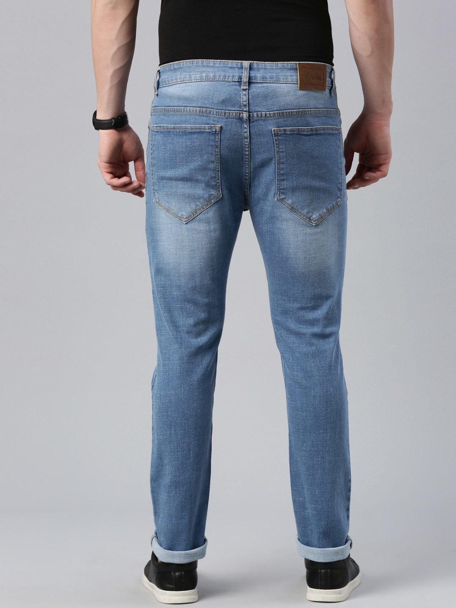 CINOCCI Baby Blue Cotton Slim Fit Distressed Jeans