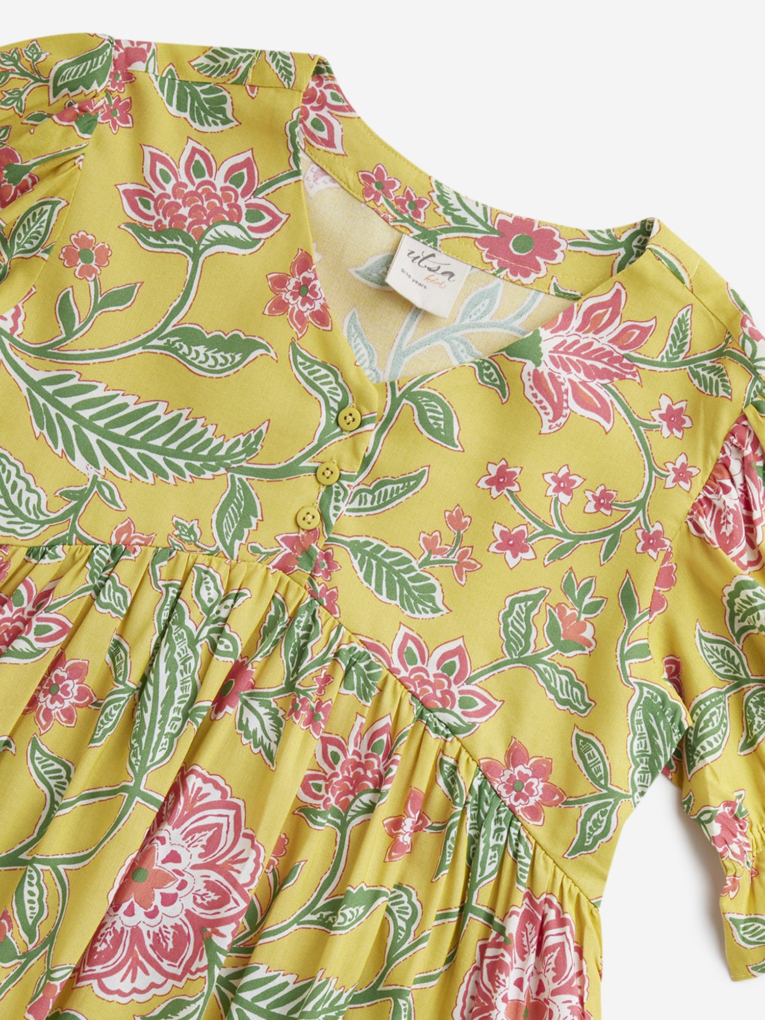 Utsa Kids by Westside Yellow Floral Printed Peplum Ethnic Top