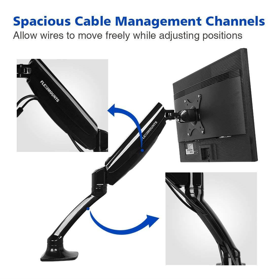 FLEXIMOUNTS Desk Monitor Mount,Full Motion Single LCD Arm for 10"-27" Flat Screen