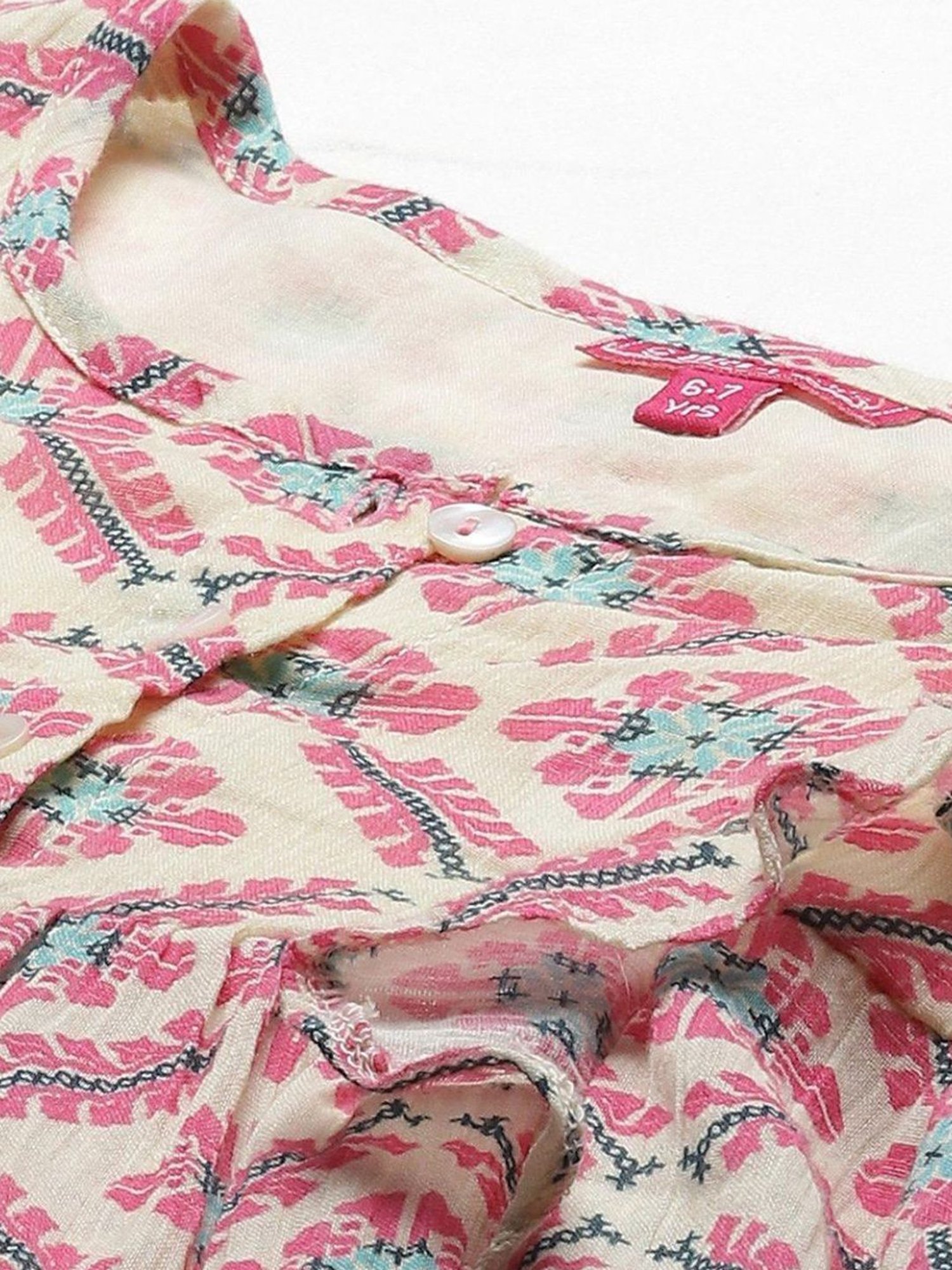 BIBA Girls Pink & Cream Cotton Printed Top