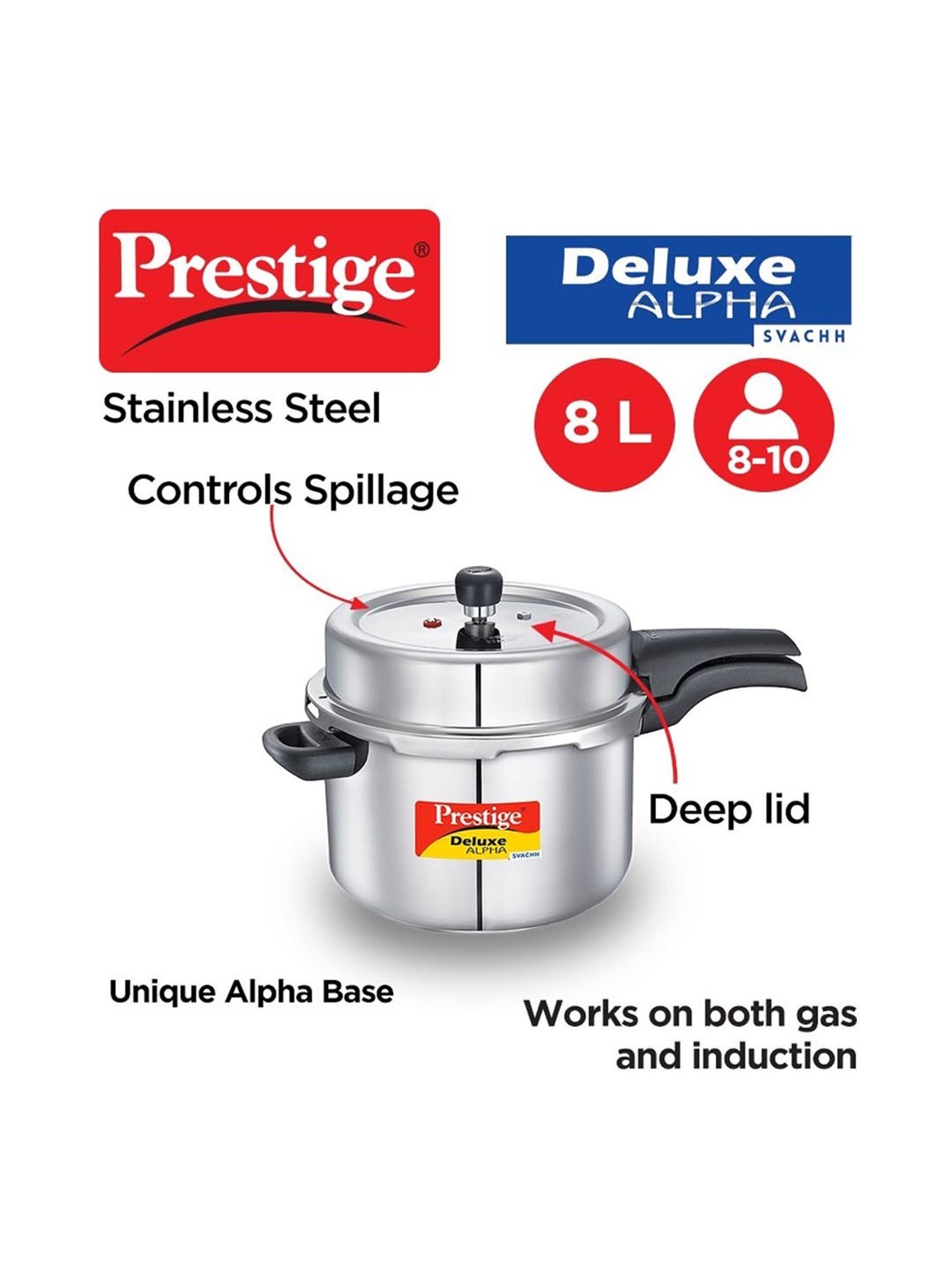 Pigeon Silver Stainless steel Pressure Cooker (10 L)
