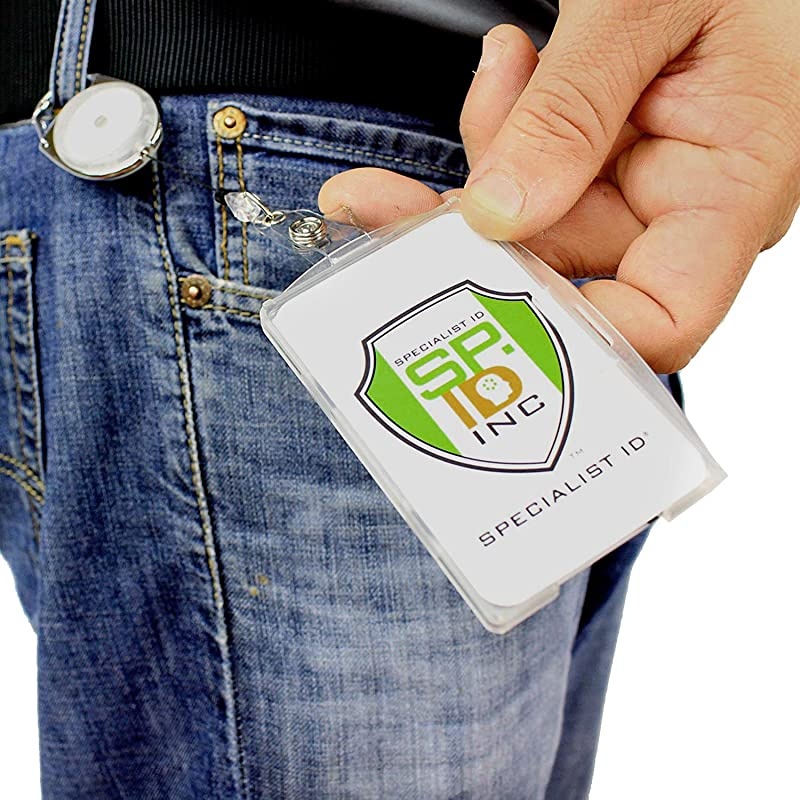 2 Pack - Premium Two Card ID Badge Holder - Works Vertical or Horizontal - with Retractable Carabiner Badge Reel by  (Clear/Frosted)