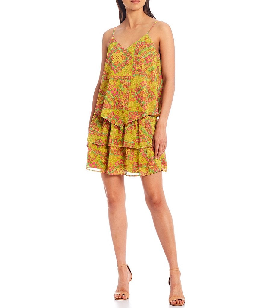 Julie Brown Sammy Tiered Smocked Waist Coordinating Mini Skirt