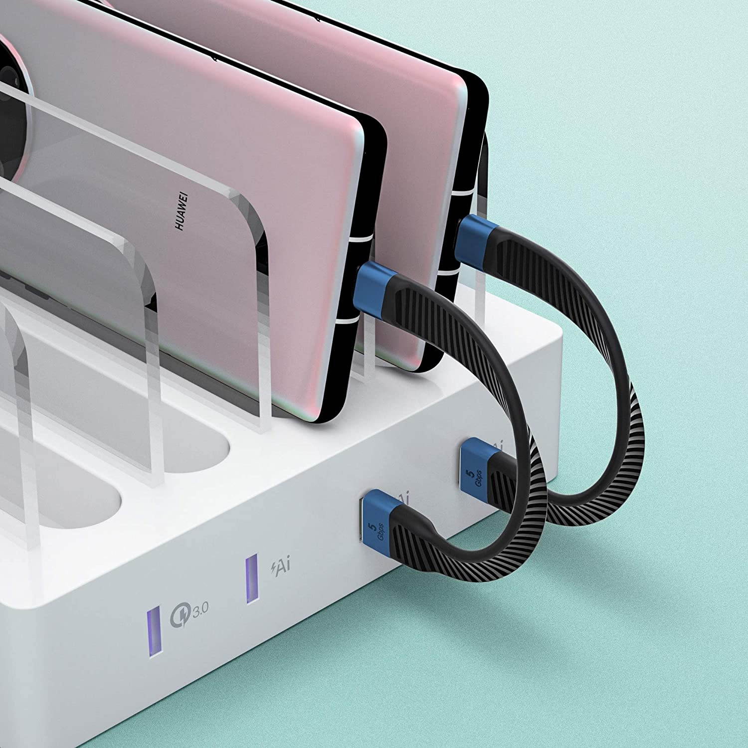 Short USB Type C Cable 0.45ft Aprilery Premium FPC Portable Flat USB A to USB C Cable USB 3.1 5Gbps 3A Quick Charge for Samsung Galaxy S20 S10 / Note 8 Laptop Power Bank Other USB C Charger