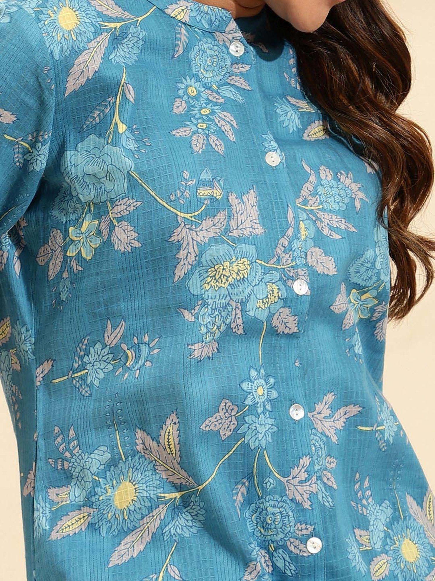 Sringam Blue Cotton Printed Kurta & Pant Set