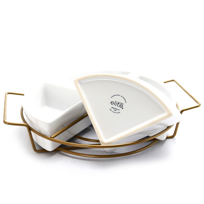 Gibson Elite Gracious Dining 4 Section Round Ceramic Tidbit Dish Set with Wire Tray