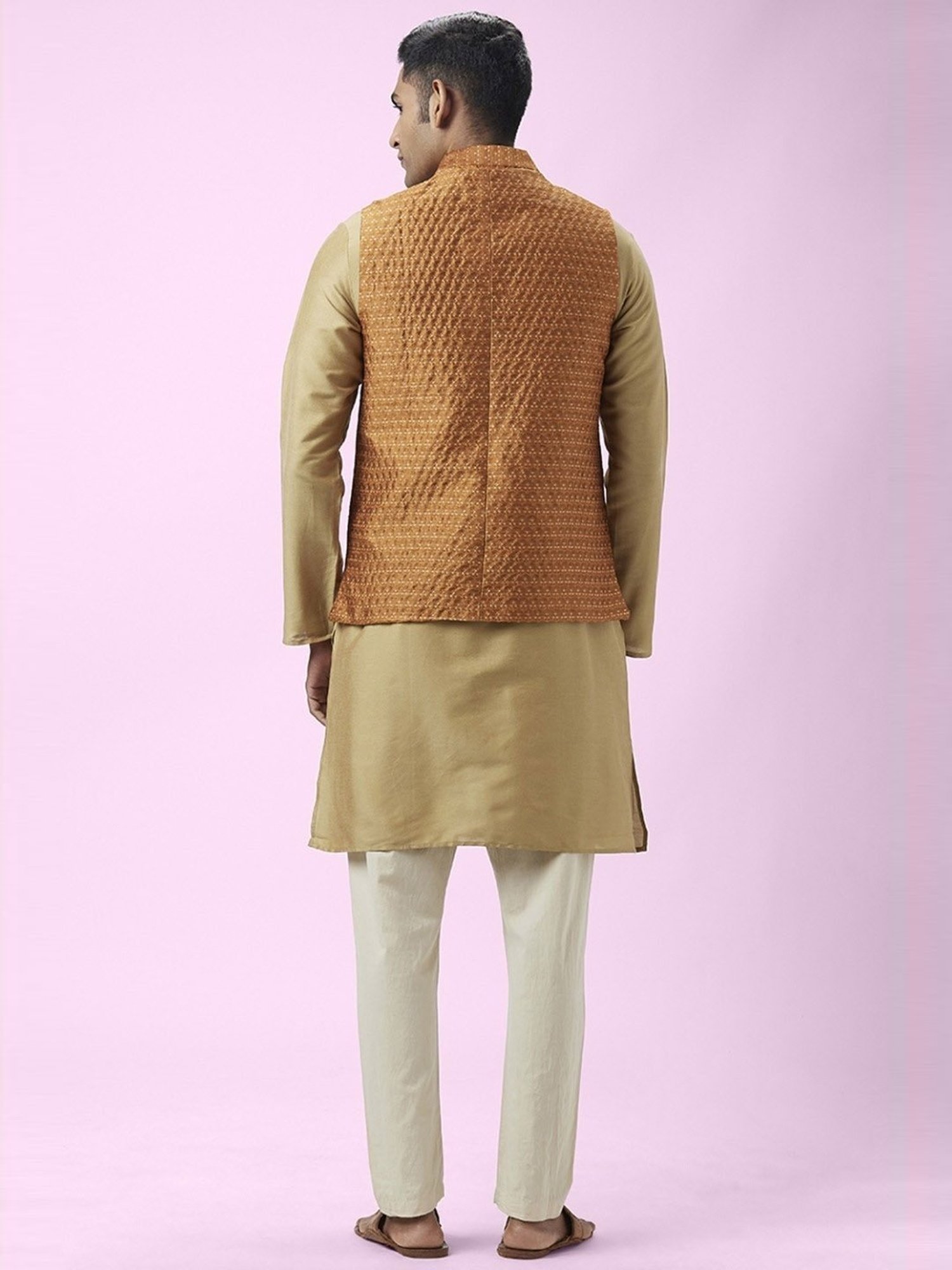 Indus Route By Pantaloons Rust Regular Fit Self Pattern Kurta Set With Bottom