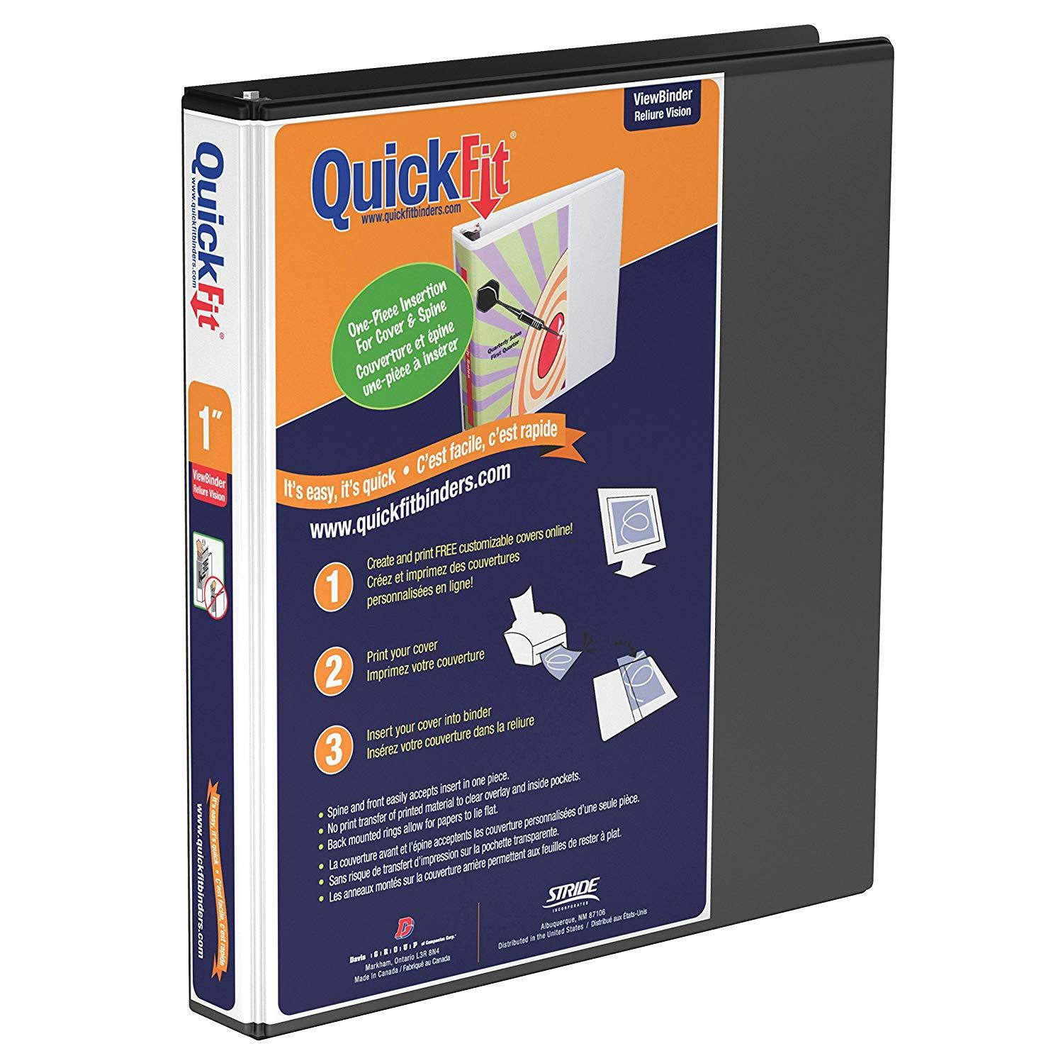 QuickFit View Binder, 1 Inch, Angle D Ring, Black (87011)