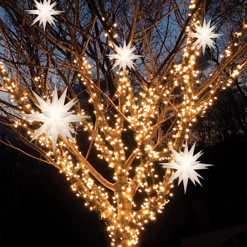 Keystone 21" Pre-lit White LED Advent Star Christmas Hanging Decoration- White Wire