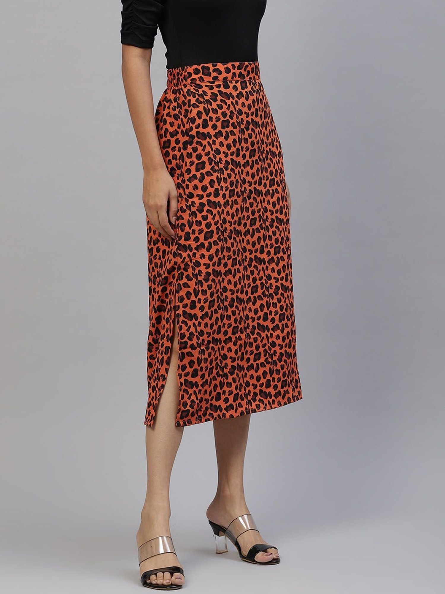 Melon by PlusS Orange & Black Printed Skirt