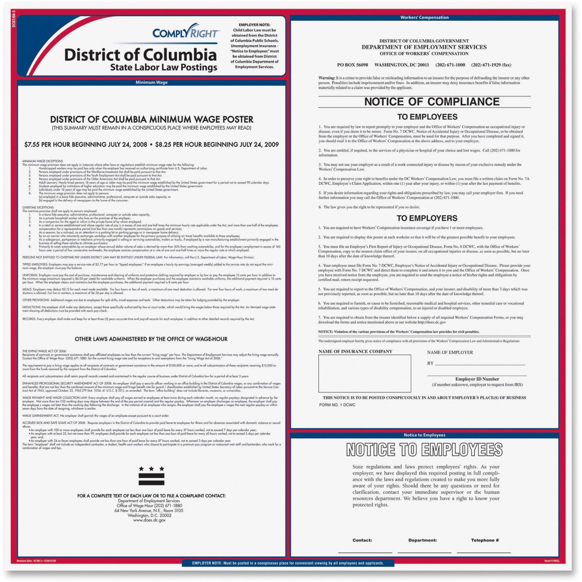 ComplyRight District of Columbia State Labor Law Poster, 24" x 24", Laminated - 1 per Pack