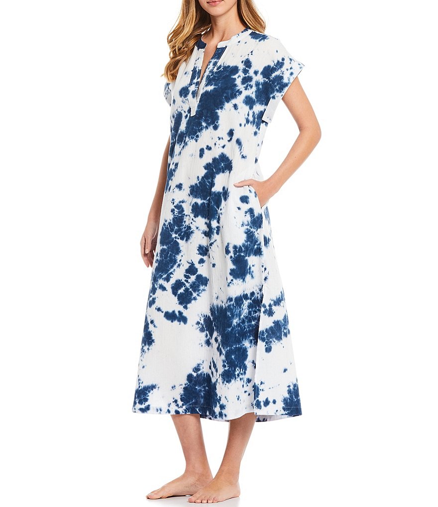 Natori Bloom Printed Satin Woven Zip Front Caftan