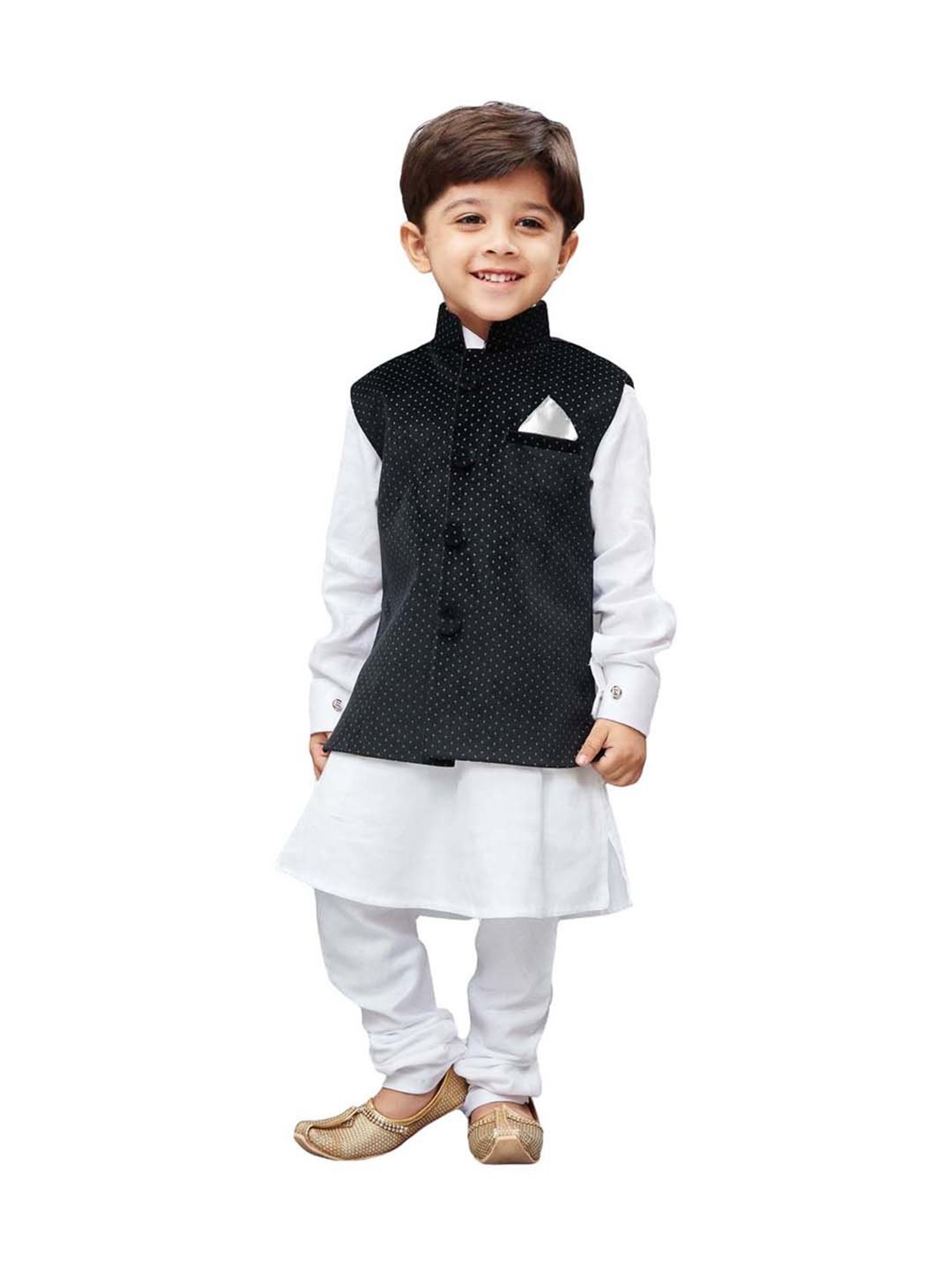 VASTRAMAY Kids White Cotton Printed Kurta Set