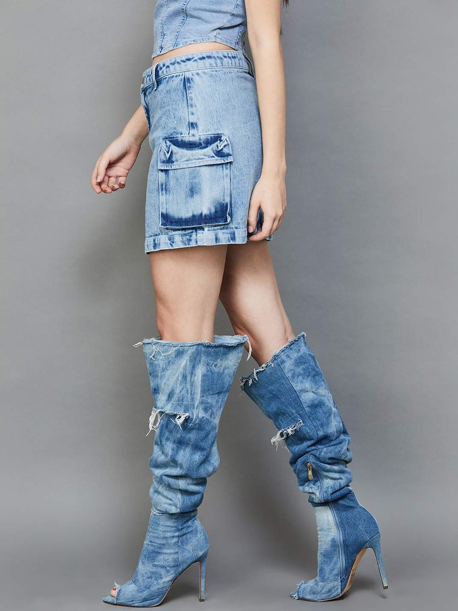 Ginger by Lifestyle Blue Cotton A-Line Skirt