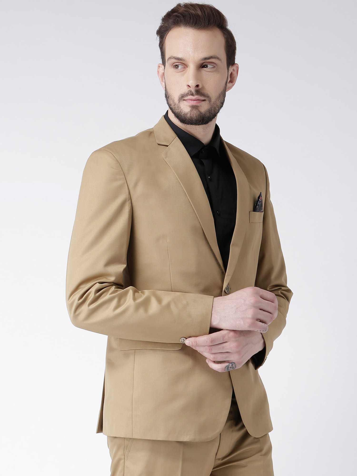 Hangup Plus Khaki Regular Fit Notch Lapel Blazer
